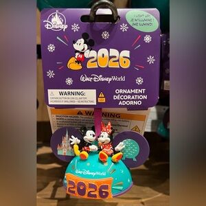 2026 Walt Disney World Parks Mickey & Minnie Ear Hat Light Up Christmas Ornament